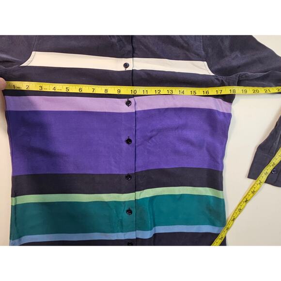 Equipment 100 % silk striped lightweight XS color block tunic button up top _ - Picture 5 of 6